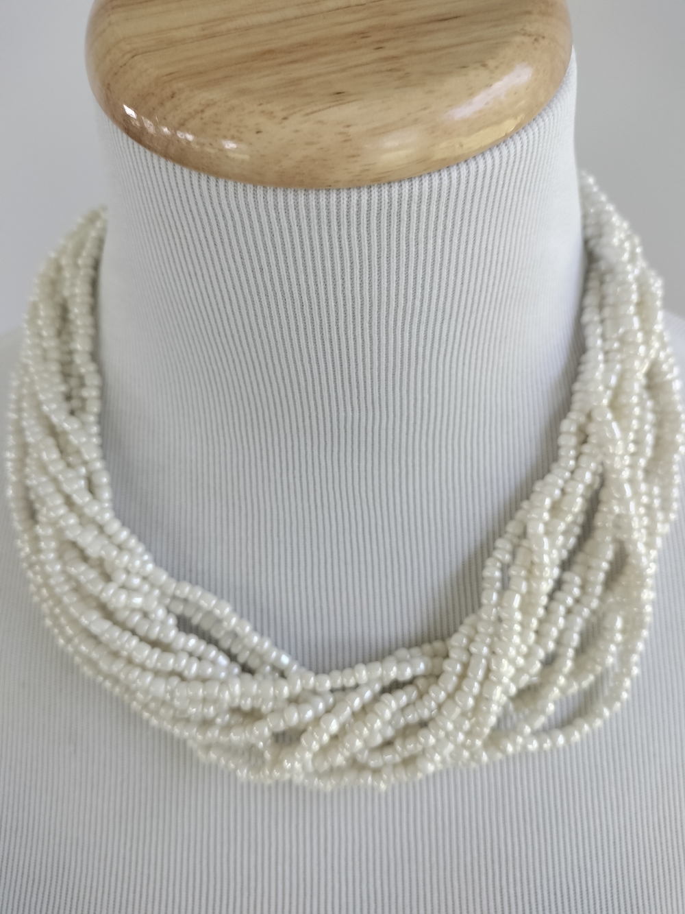 George White Multi-Strand Seed Bead Twist Necklace